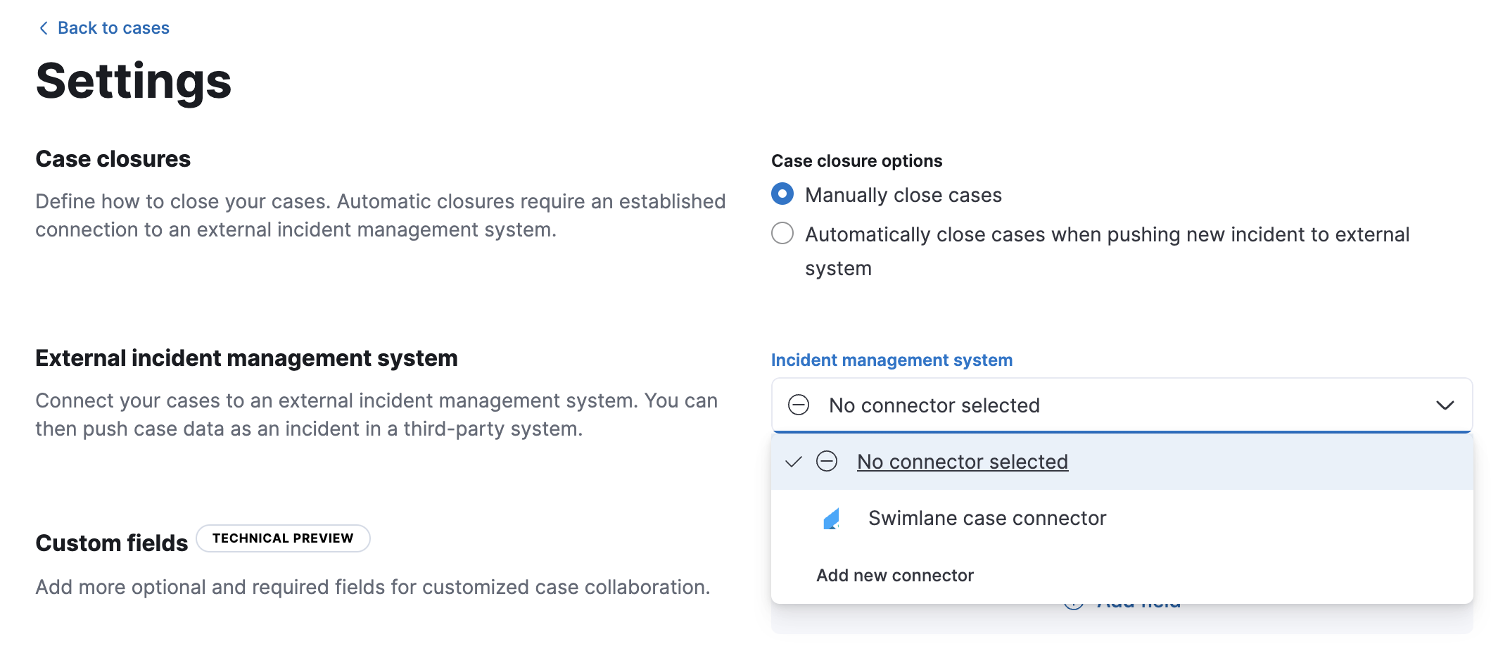 Shows list of available connectors