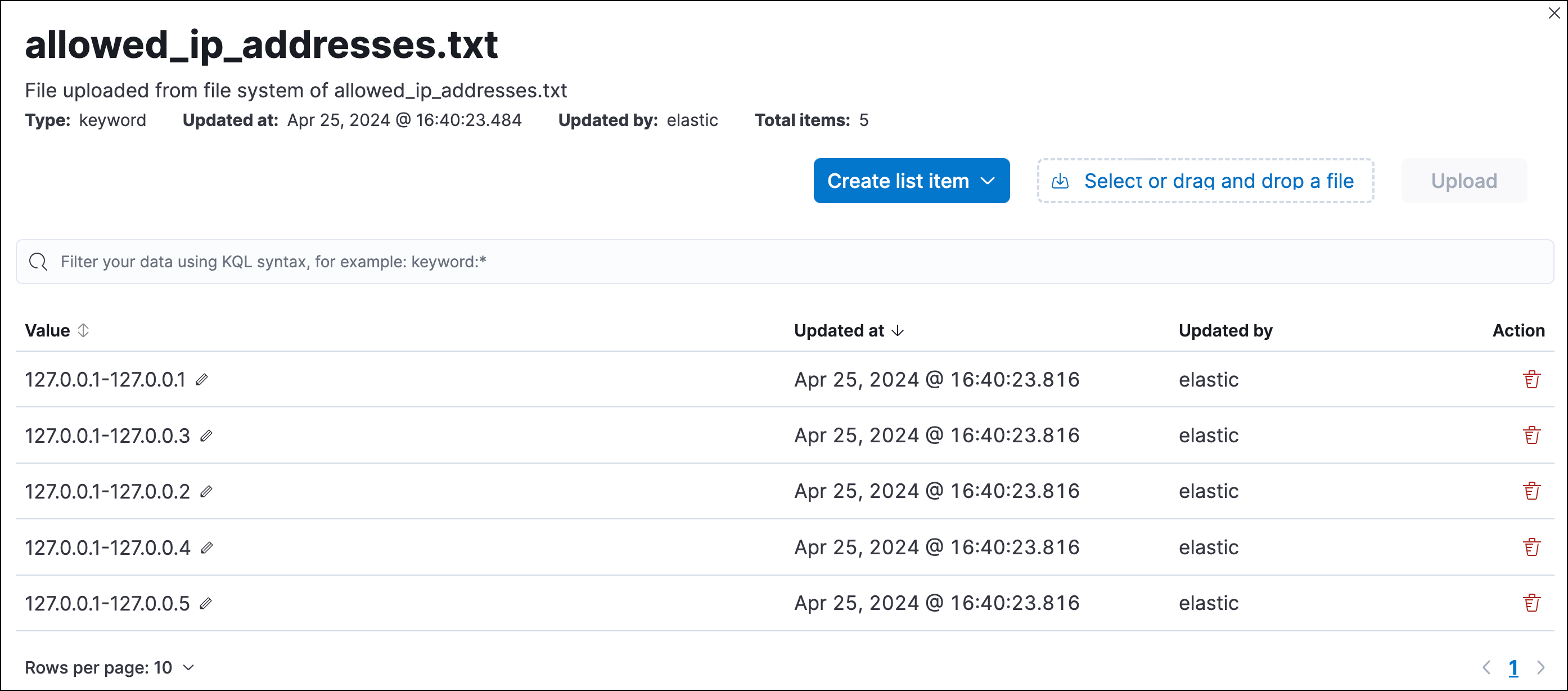 Manage items in a value list