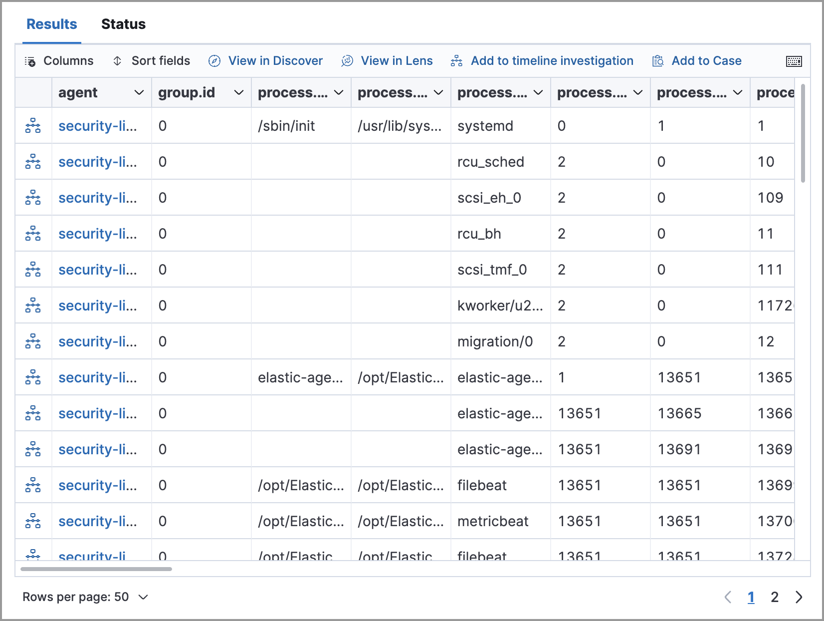 Shows query results